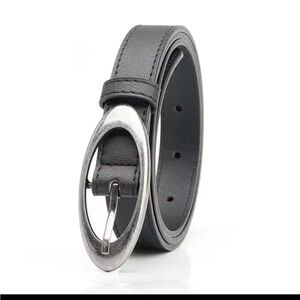 Classic Black Belt with Silver Oval Buckle